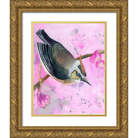 Pink Floral Gold Ornate Wood Framed Art Print with Double Matting by Shefranov, Olga