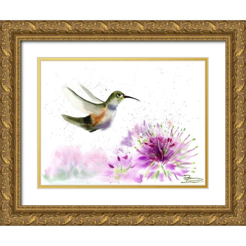 Hummingbird Gold Ornate Wood Framed Art Print with Double Matting by Shefranov, Olga