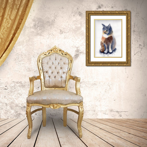 Cat Gold Ornate Wood Framed Art Print with Double Matting by Shefranov, Olga