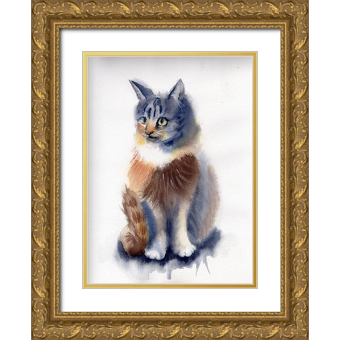 Cat Gold Ornate Wood Framed Art Print with Double Matting by Shefranov, Olga