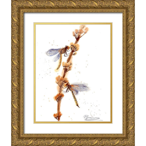 Dragonflies Gold Ornate Wood Framed Art Print with Double Matting by Shefranov, Olga