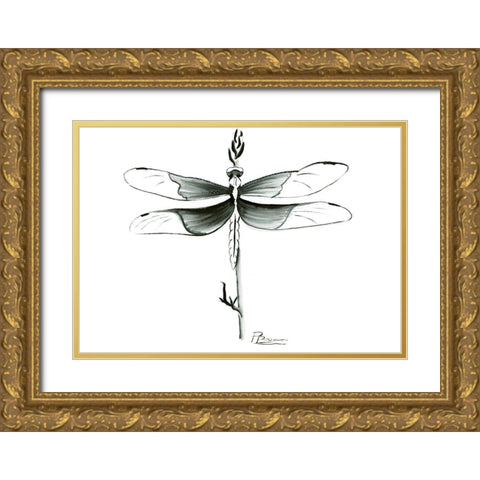 Dragonfly Gold Ornate Wood Framed Art Print with Double Matting by Shefranov, Olga