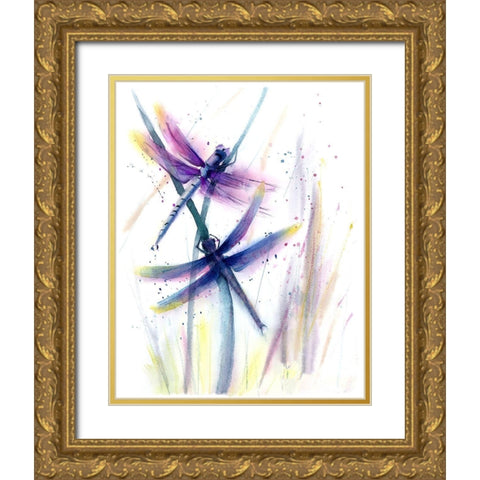 Dragonflies II Gold Ornate Wood Framed Art Print with Double Matting by Shefranov, Olga