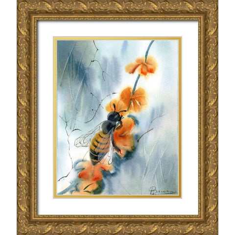 Bee III Gold Ornate Wood Framed Art Print with Double Matting by Shefranov, Olga