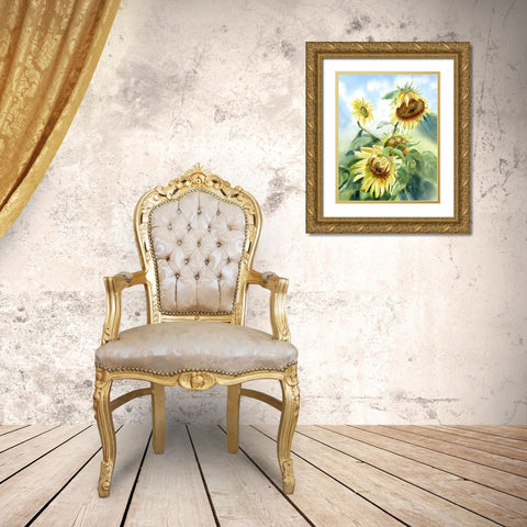 Sunflowers Gold Ornate Wood Framed Art Print with Double Matting by Shefranov, Olga
