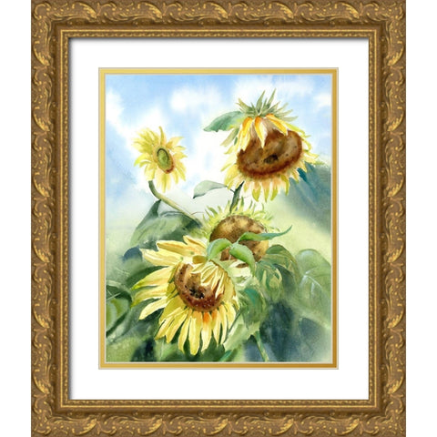 Sunflowers Gold Ornate Wood Framed Art Print with Double Matting by Shefranov, Olga