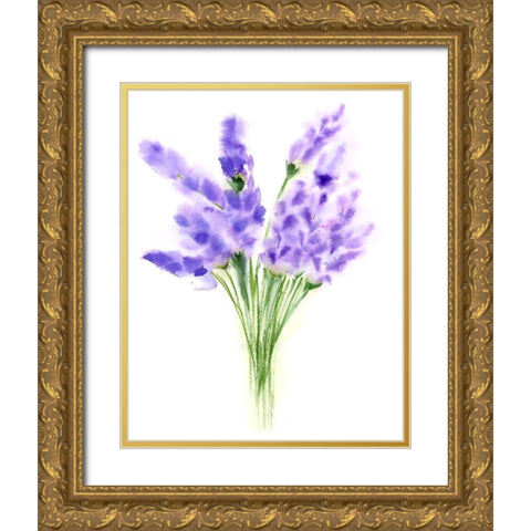 Purple Flowers IV Gold Ornate Wood Framed Art Print with Double Matting by Shefranov, Olga