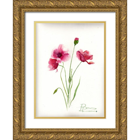 Maroon Flowers Gold Ornate Wood Framed Art Print with Double Matting by Shefranov, Olga