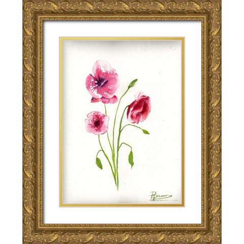 Maroon Flowers II Gold Ornate Wood Framed Art Print with Double Matting by Shefranov, Olga