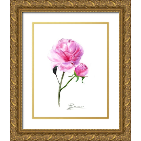 Pink Flowers V Gold Ornate Wood Framed Art Print with Double Matting by Shefranov, Olga