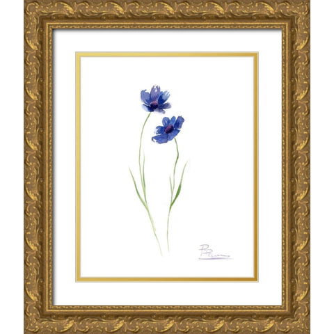 Blue Flowers II Gold Ornate Wood Framed Art Print with Double Matting by Shefranov, Olga