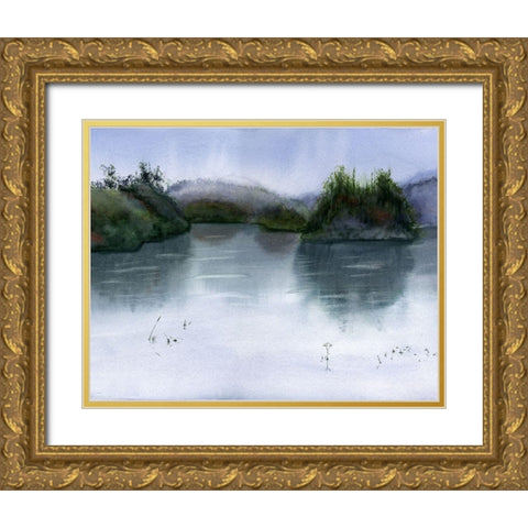 Lake Scape Gold Ornate Wood Framed Art Print with Double Matting by Shefranov, Olga