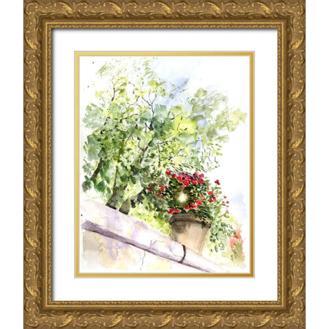 Fence Line Gold Ornate Wood Framed Art Print with Double Matting by Shefranov, Olga