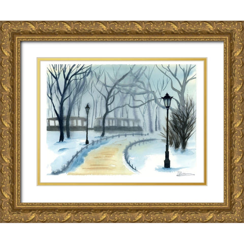 Winterscape Gold Ornate Wood Framed Art Print with Double Matting by Shefranov, Olga