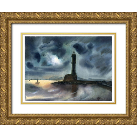 Lighthouse Gold Ornate Wood Framed Art Print with Double Matting by Shefranov, Olga