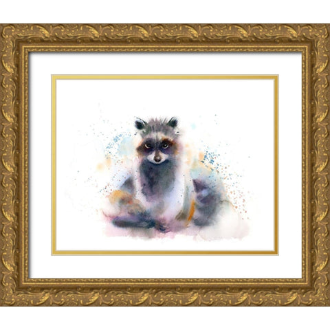 Raccoon Gold Ornate Wood Framed Art Print with Double Matting by Shefranov, Olga