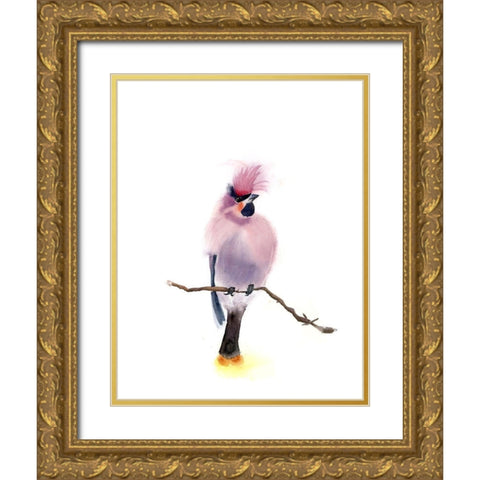 Pink Bird Gold Ornate Wood Framed Art Print with Double Matting by Shefranov, Olga