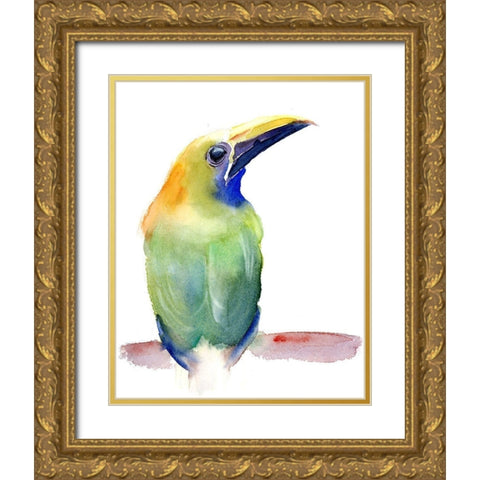 Green Bird II Gold Ornate Wood Framed Art Print with Double Matting by Shefranov, Olga