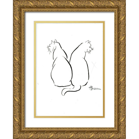 Cat Outlines Gold Ornate Wood Framed Art Print with Double Matting by Shefranov, Olga