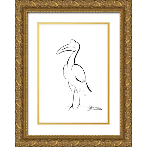 Bird Outline Gold Ornate Wood Framed Art Print with Double Matting by Shefranov, Olga