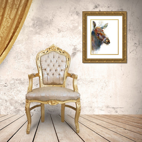 Moose Gold Ornate Wood Framed Art Print with Double Matting by Shefranov, Olga