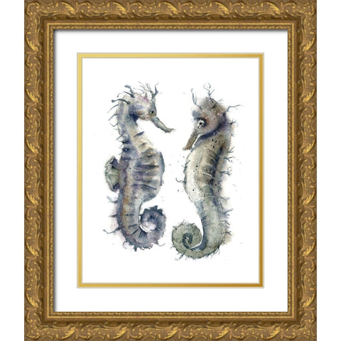 Seahorse Pair Gold Ornate Wood Framed Art Print with Double Matting by Shefranov, Olga