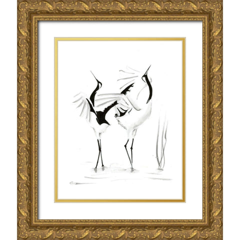 Dancing Bird Pair Gold Ornate Wood Framed Art Print with Double Matting by Shefranov, Olga