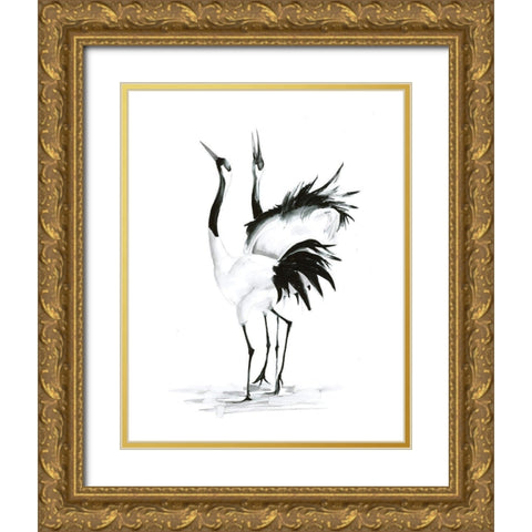 Dancing Bird Pair II Gold Ornate Wood Framed Art Print with Double Matting by Shefranov, Olga