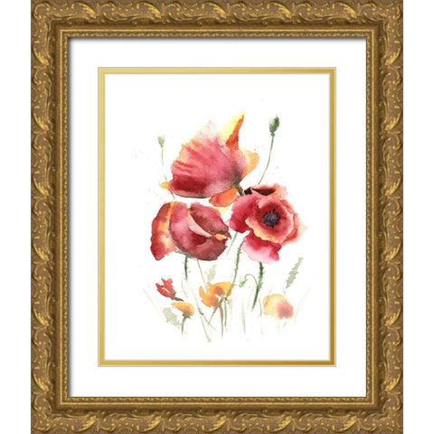 Poppies Gold Ornate Wood Framed Art Print with Double Matting by Shefranov, Olga
