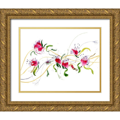 Pink Flowers Gold Ornate Wood Framed Art Print with Double Matting by Shefranov, Olga