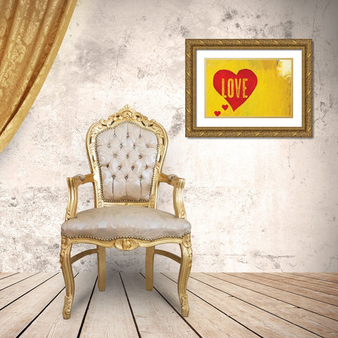 Love Hearts Gold Ornate Wood Framed Art Print with Double Matting by BoMo