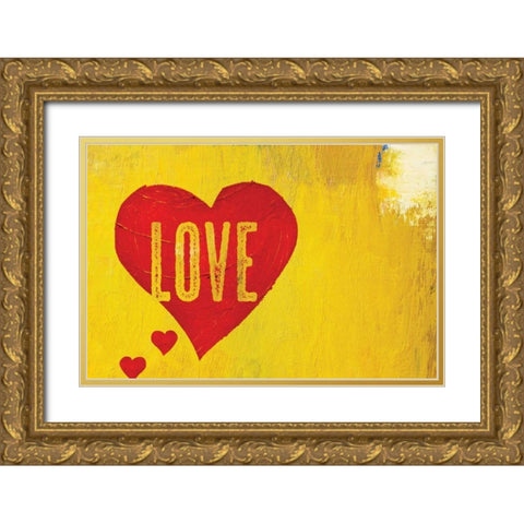 Love Hearts Gold Ornate Wood Framed Art Print with Double Matting by BoMo