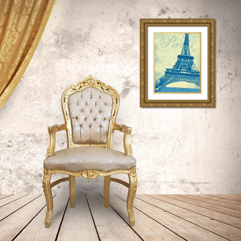 Paris Eiffel Tower Gold Ornate Wood Framed Art Print with Double Matting by P.S. Art Studios