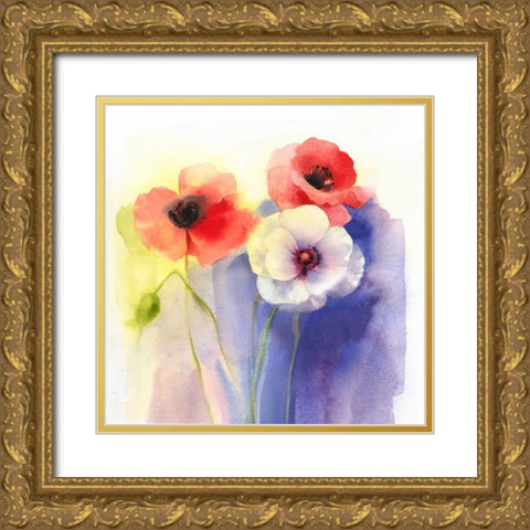 Watercolor Floral Gold Ornate Wood Framed Art Print with Double Matting by P.S. Art Studios