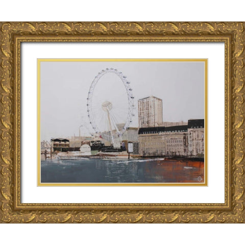 Ferris Wheel Landscape Gold Ornate Wood Framed Art Print with Double Matting by P.S. Art Studios