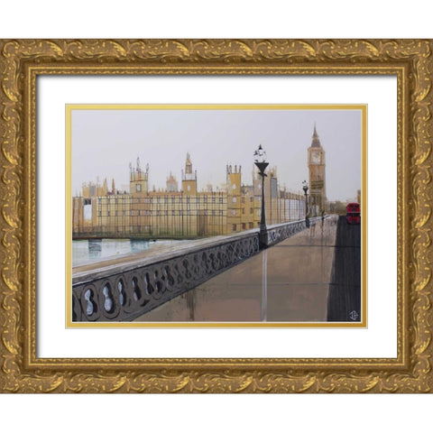 Big Ben Landscape Gold Ornate Wood Framed Art Print with Double Matting by P.S. Art Studios