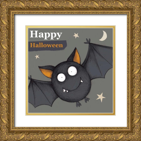 Happy Halloween Bat Gold Ornate Wood Framed Art Print with Double Matting by P.S. Art Studios