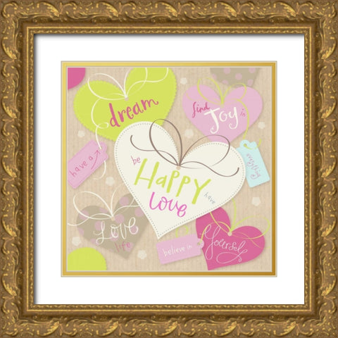 Happy Love Gold Ornate Wood Framed Art Print with Double Matting by P.S. Art Studios