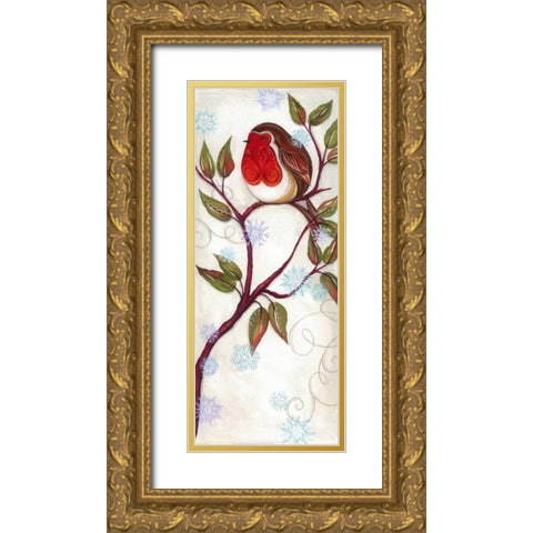 Branch Birds III Gold Ornate Wood Framed Art Print with Double Matting by P.S. Art Studios