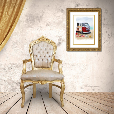 Beach Van Gold Ornate Wood Framed Art Print with Double Matting by P.S. Art Studios