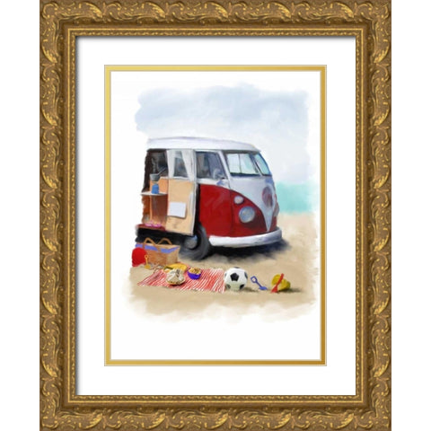 Beach Van Gold Ornate Wood Framed Art Print with Double Matting by P.S. Art Studios