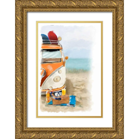 Beach Fun Gold Ornate Wood Framed Art Print with Double Matting by P.S. Art Studios