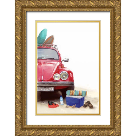 Car on Beach Gold Ornate Wood Framed Art Print with Double Matting by P.S. Art Studios