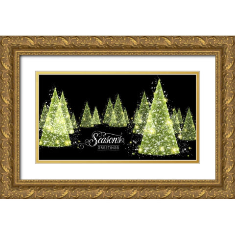 Seasons Greetings Gold Ornate Wood Framed Art Print with Double Matting by P.S. Art Studios