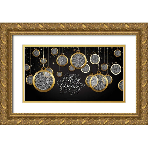 Merry Christmas Gold Ornate Wood Framed Art Print with Double Matting by P.S. Art Studios