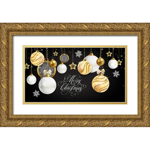 Merry Christmas Gold Gold Ornate Wood Framed Art Print with Double Matting by P.S. Art Studios