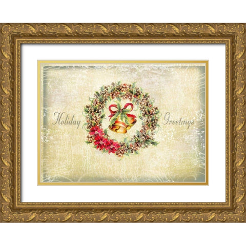 Holiday Greetings Gold Ornate Wood Framed Art Print with Double Matting by P.S. Art Studios