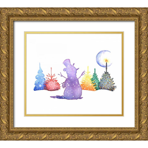 Holiday Snowman Gold Ornate Wood Framed Art Print with Double Matting by P.S. Art Studios