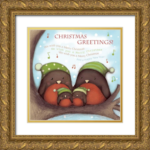 Christmas Greetings Gold Ornate Wood Framed Art Print with Double Matting by P.S. Art Studios