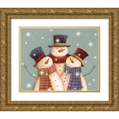 Friends - Snowmen Gold Ornate Wood Framed Art Print with Double Matting by P.S. Art Studios